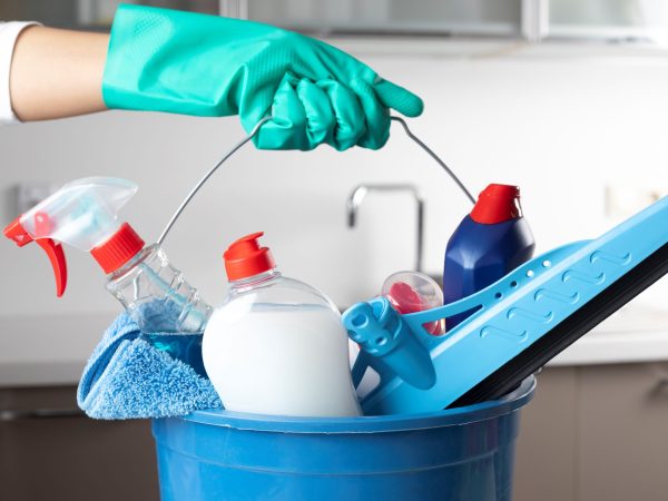 Bucket with cleaning products