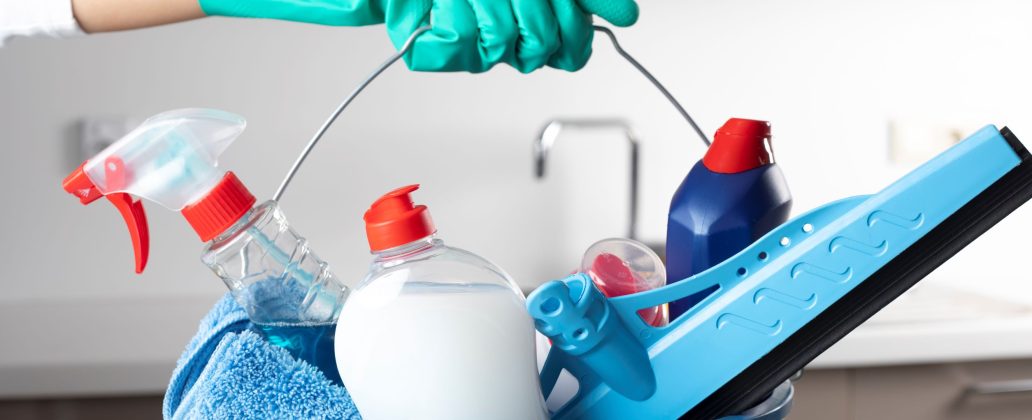 Bucket with cleaning products