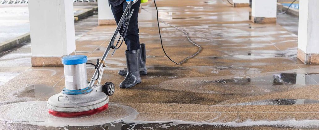 Floor Scrubbing Preparation Before Concrete Stripping and Sealing