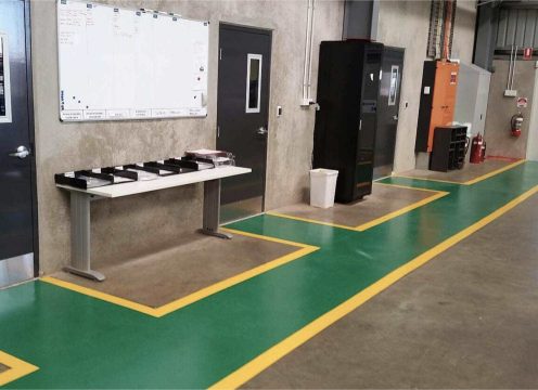 Durable safety lines on a factory floor.