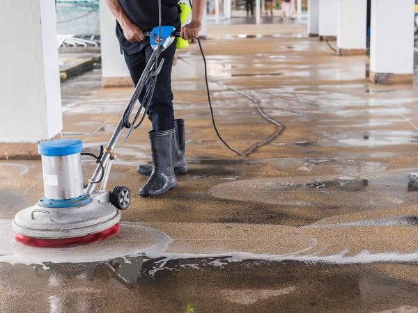 Floor Scrubbing Preparation Before Concrete Stripping and Sealing