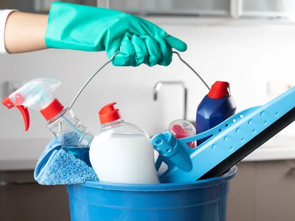 Bucket with cleaning products